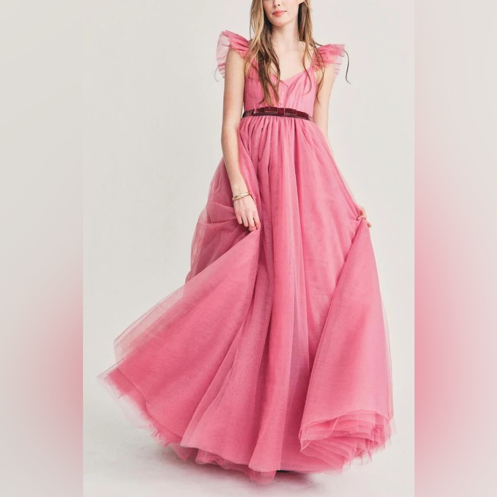 NWT LoveShackFancy Macron Dusty Pink Tulle Maxi Gown